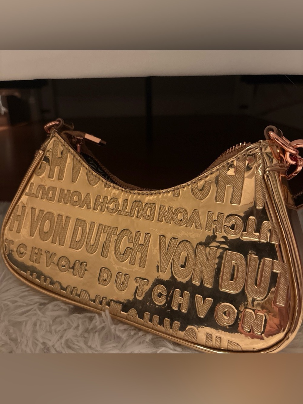 Von Dutch Metallic Gold Embossed Clutch